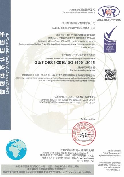 Chine Suzhou Trojan Industry Material Co.,Ltd certifications